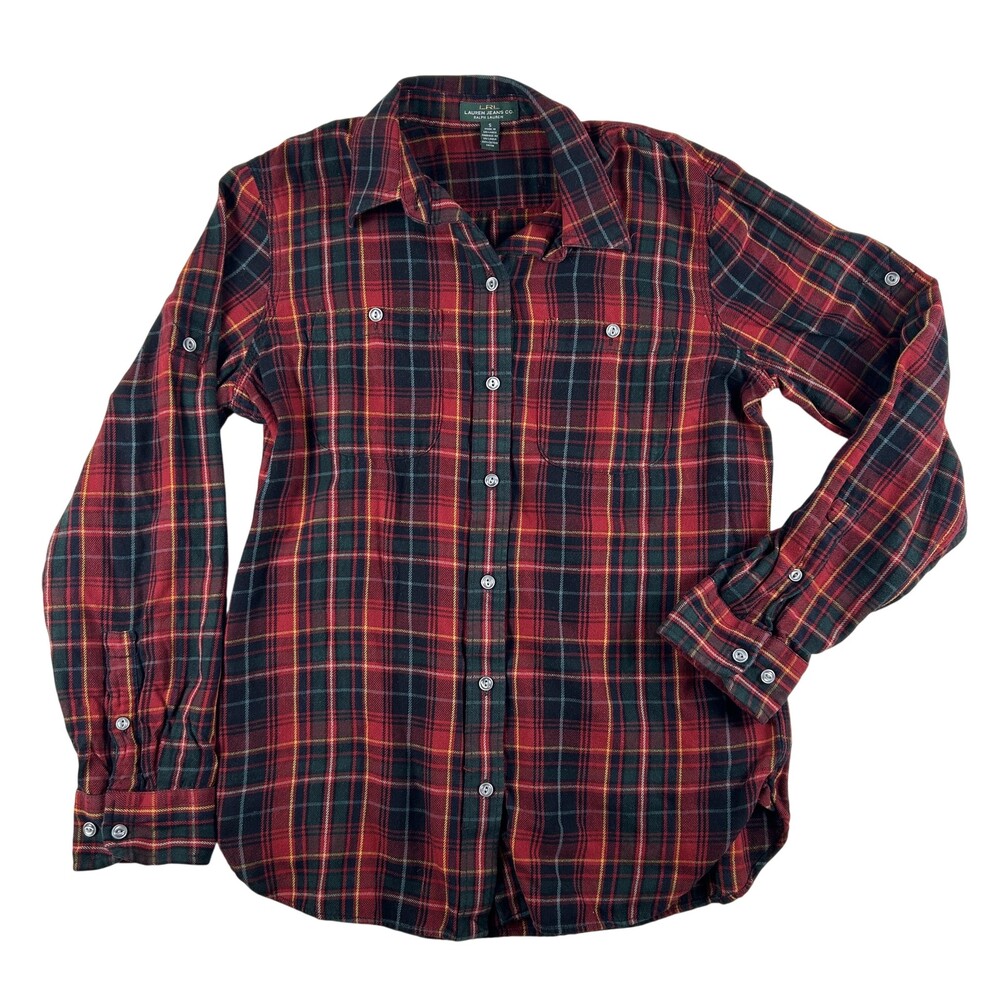 Lauren Jeans Co Ralph Lauren Flannel Shirt Womens Small Red Plaid Button Up